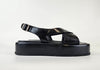 Black Leather Wedge Summer Sandals