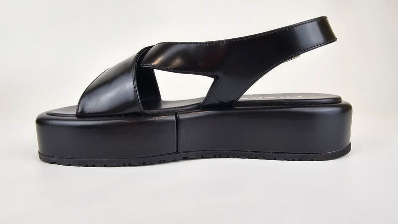 Black Leather Wedge Summer Sandals
