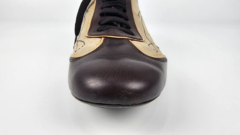 Suede and Leather Sneakers in Brown and Beige