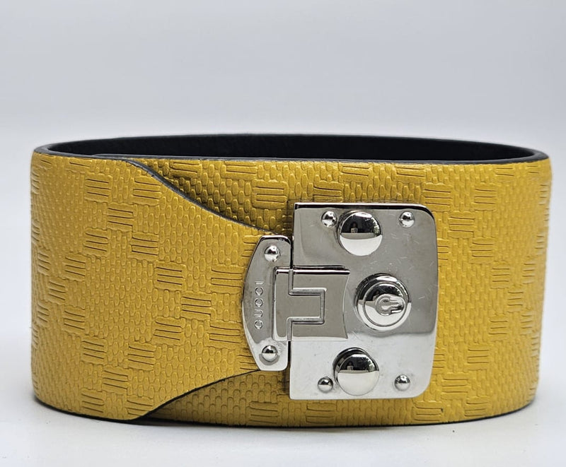 Vintage Yellow Diamante Print Leather Bracelet
