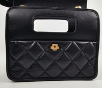S23 AS4025l Mini Flap Bag with Top Handle in Aged Black Calfskin