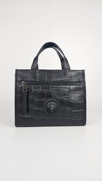 Lion Head Leather Tote in Black