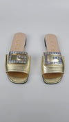578198 Gold Metallic Nappa Crystal Square G Madelyn Slide Sandals