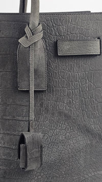Grey Croc Embossed Leather (Suede) Small Sac De Jour Tote