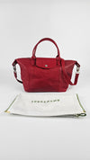 Small Le Pliage Cuir Tote in Cherry Red