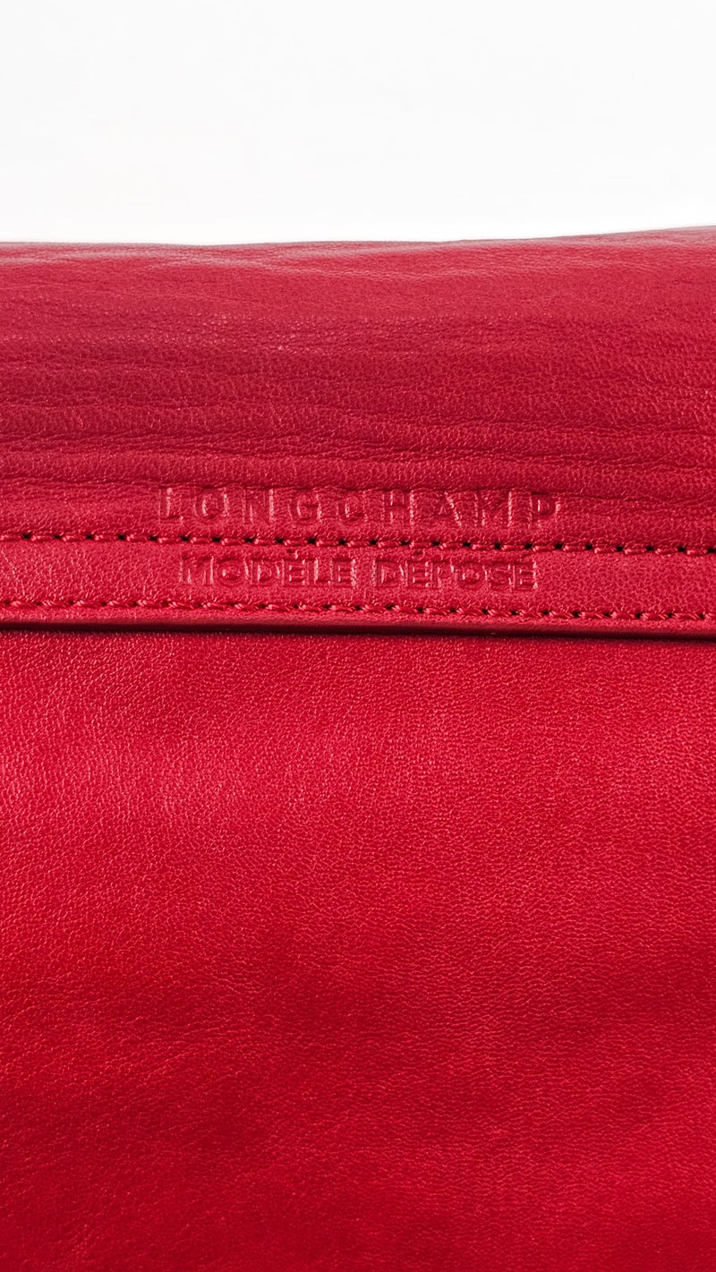 Small Le Pliage Cuir Tote in Cherry Red
