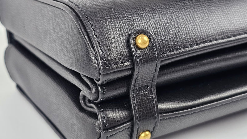 Black Grained Calfskin Leather Small Stud Sign Bag