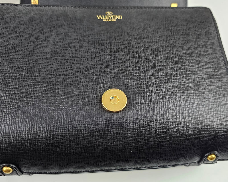 Black Grained Calfskin Leather Small Stud Sign Bag