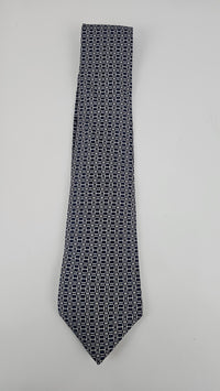 H Navy Blue Printed Silk Necktie