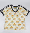 Adidas Yellow Trefoil Print V Neck T Shirt