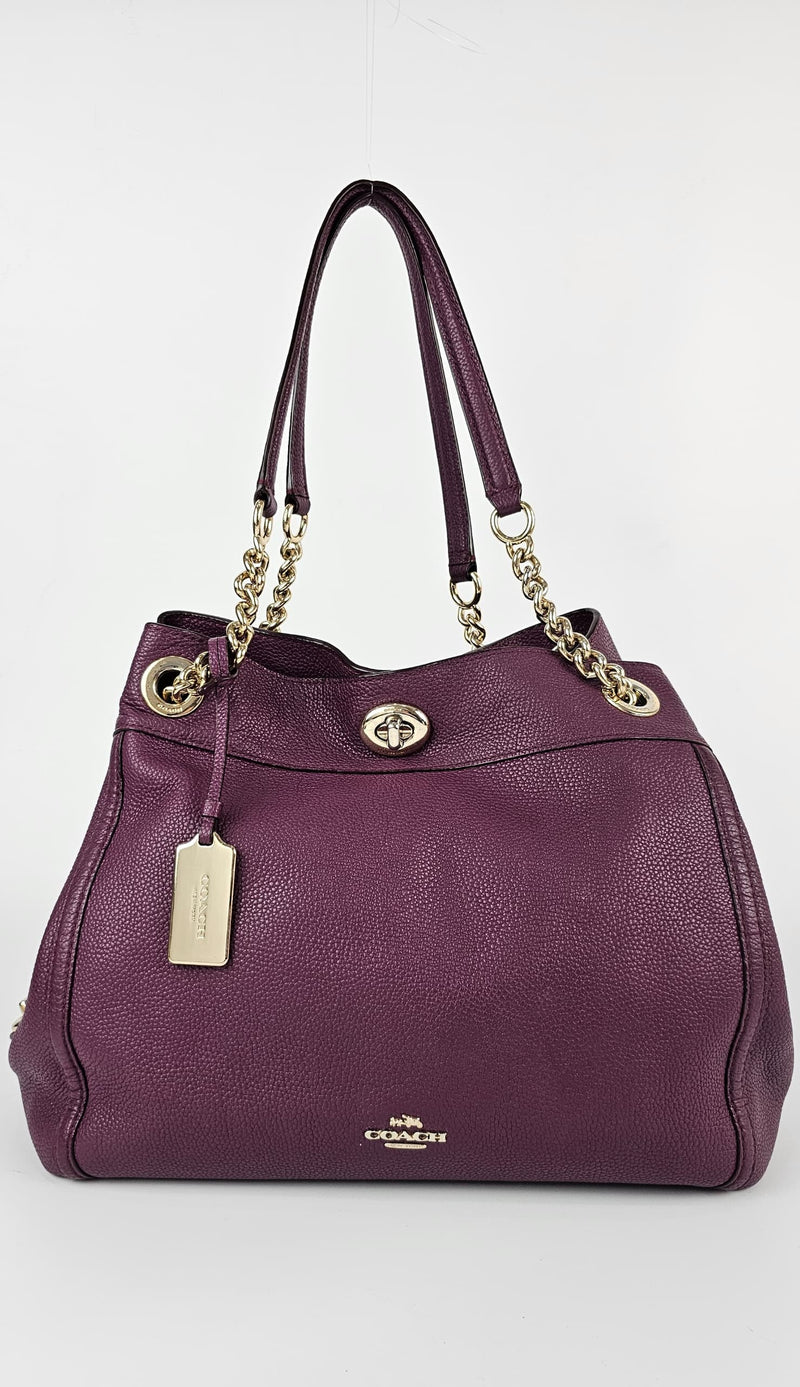 Purple Edie Turnlock Shoulder Tote Bag