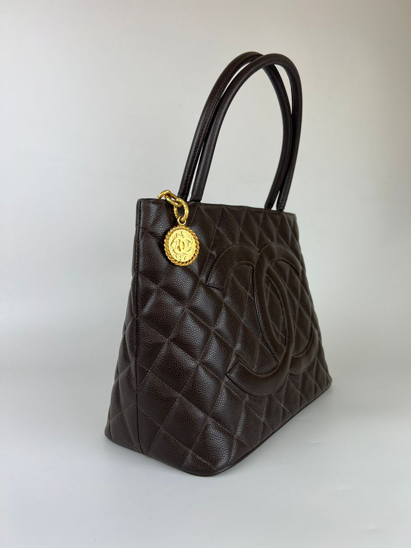 Medallion Tote in Brown Caviar GHW