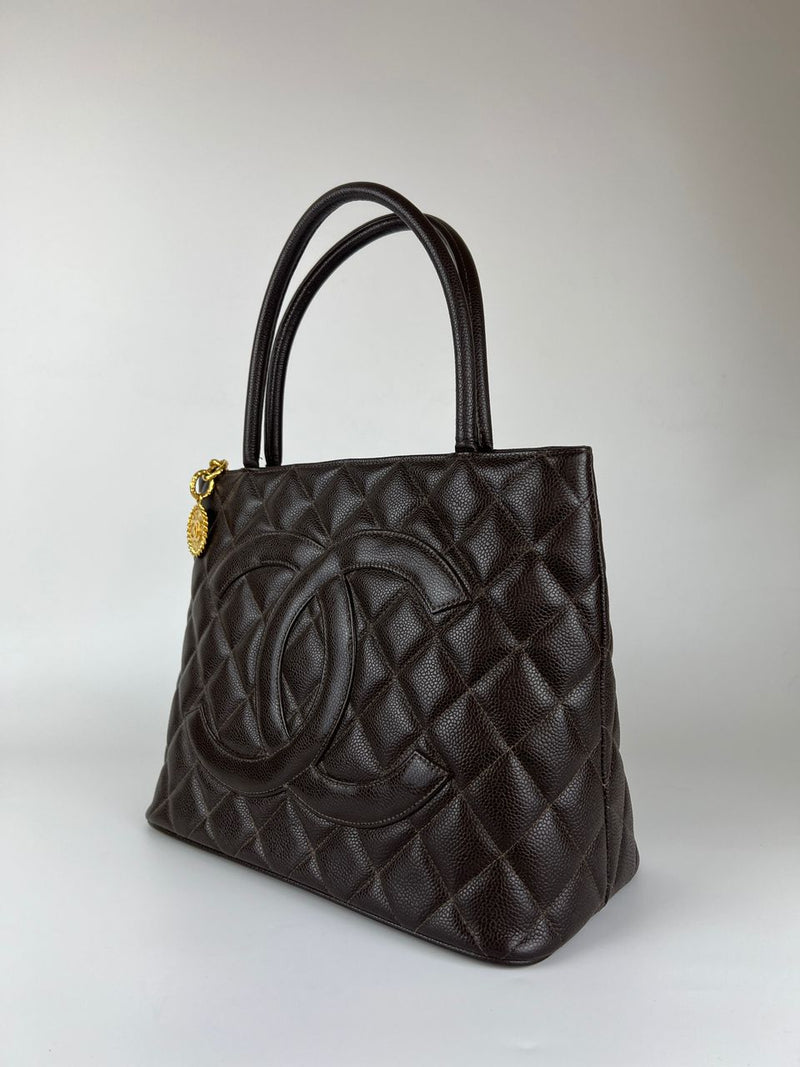 Medallion Tote in Brown Caviar GHW