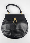 Vintage Round Black Leather Top Handle Bag GHW