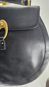 Vintage Round Black Leather Top Handle Bag GHW