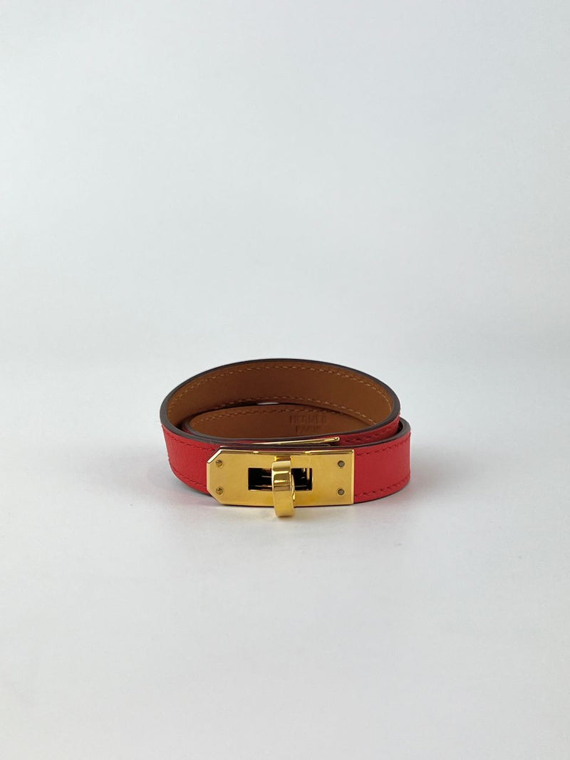 Kelly Double Tour Bracelet in Red Swift Calfskin GHW