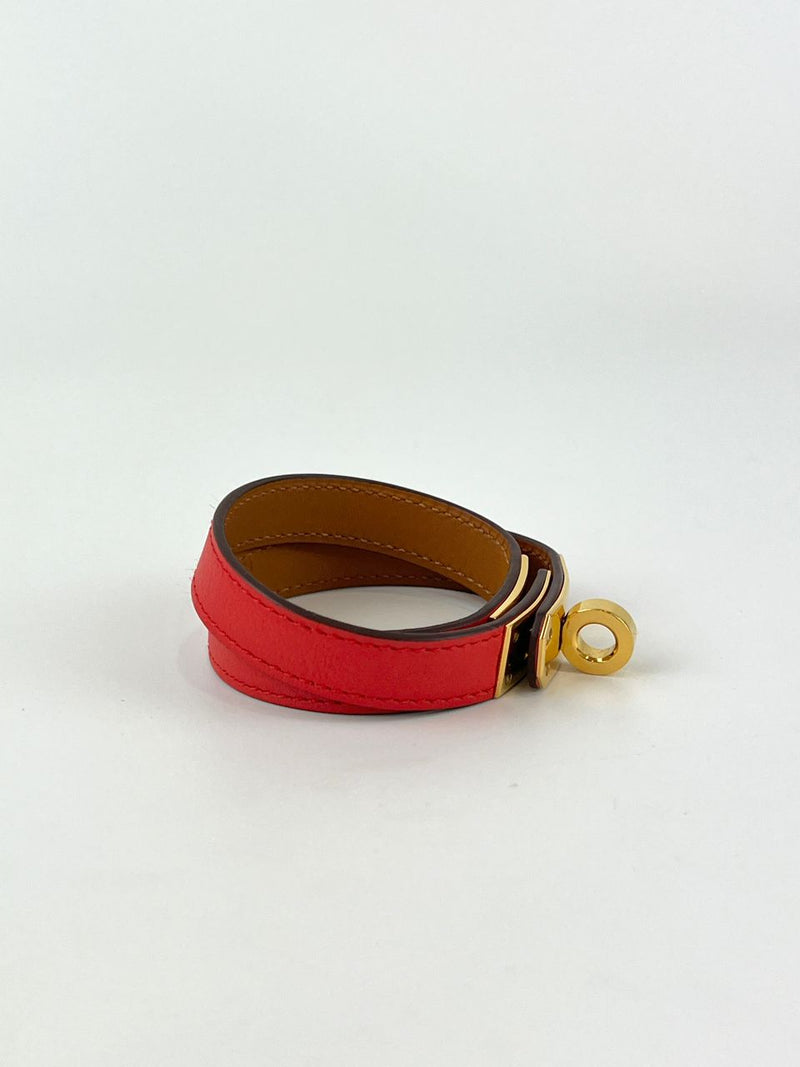 Kelly Double Tour Bracelet in Red Swift Calfskin GHW