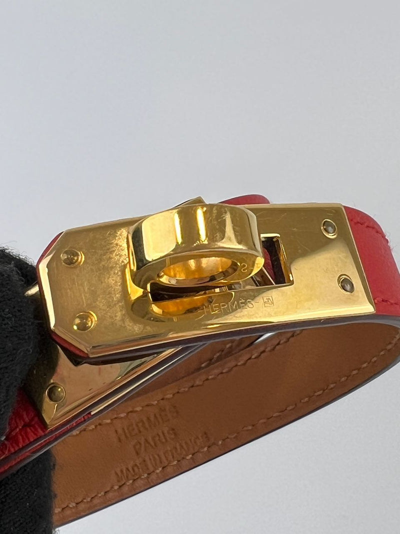 Kelly Double Tour Bracelet in Red Swift Calfskin GHW