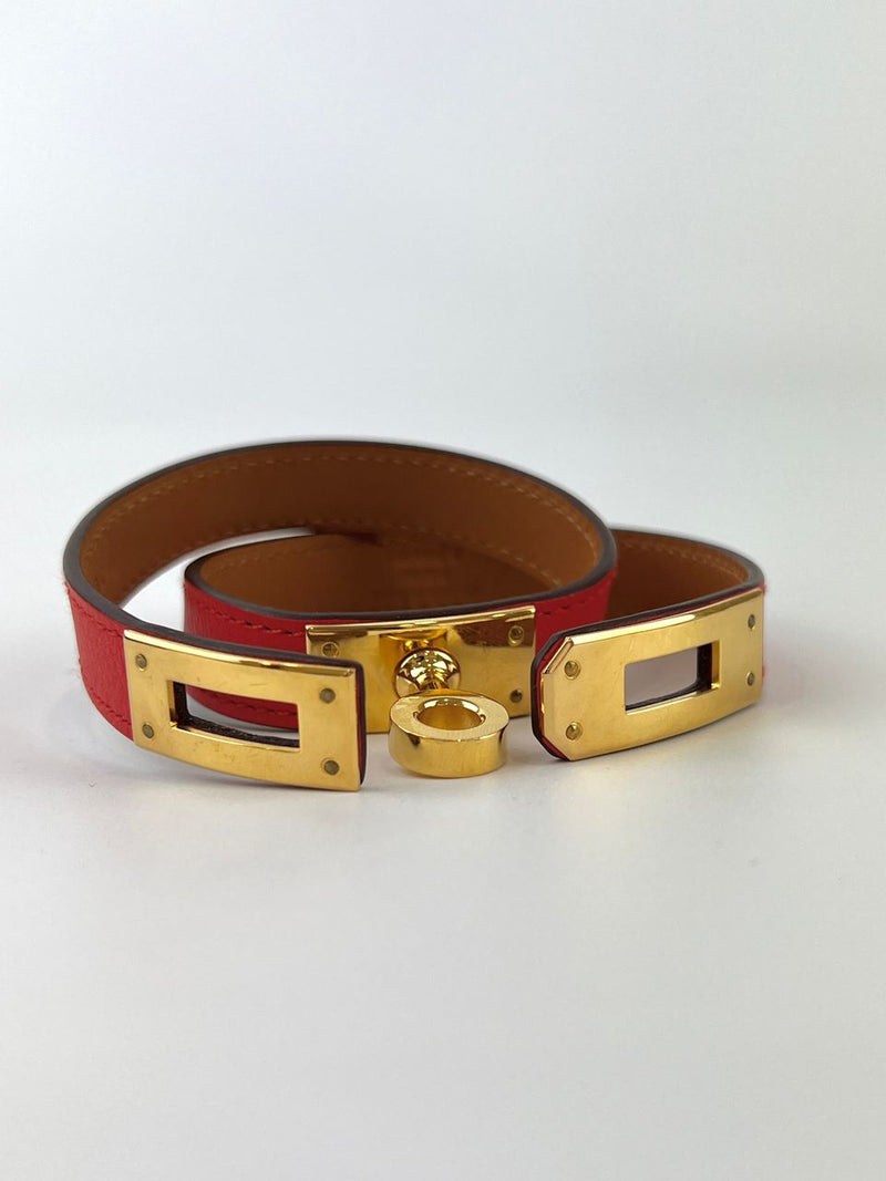 Kelly Double Tour Bracelet in Red Swift Calfskin GHW