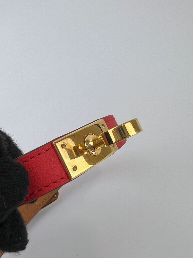 Kelly Double Tour Bracelet in Red Swift Calfskin GHW