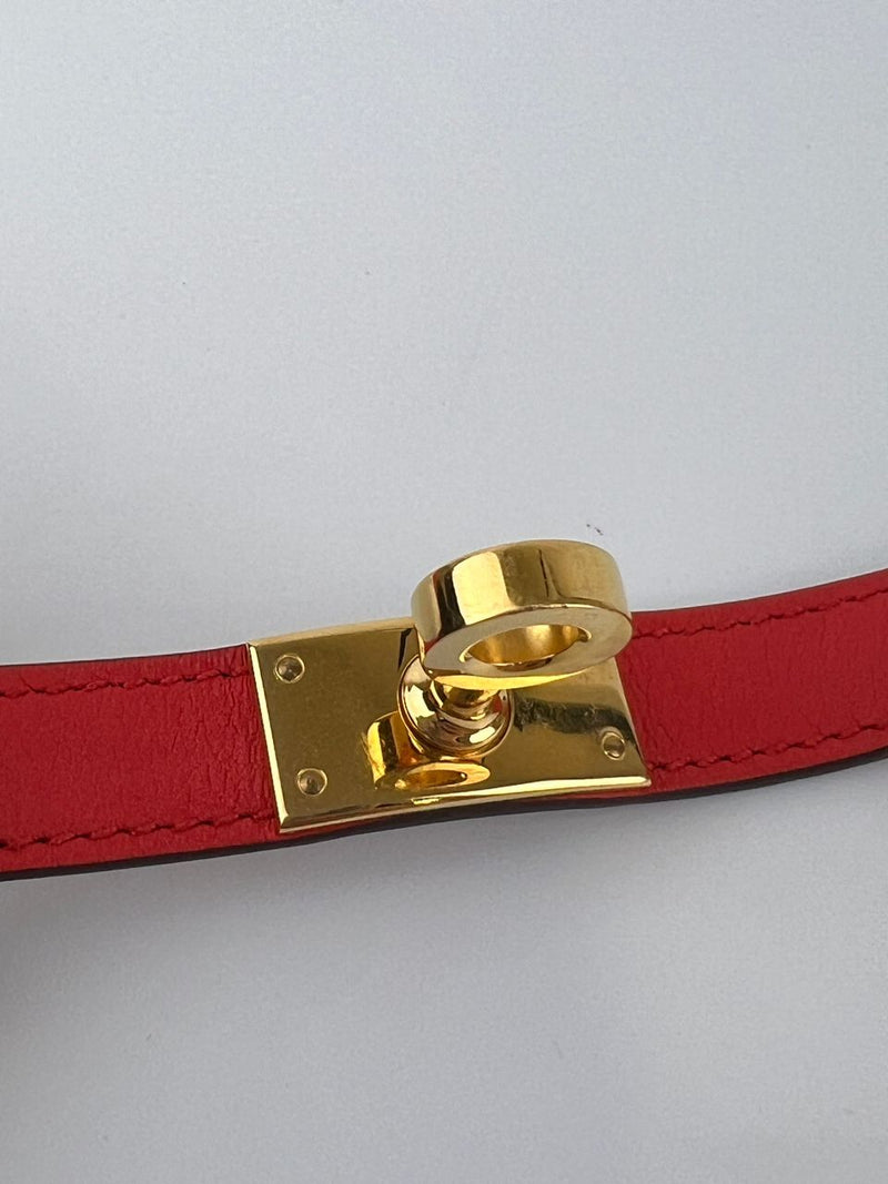 Kelly Double Tour Bracelet in Red Swift Calfskin GHW