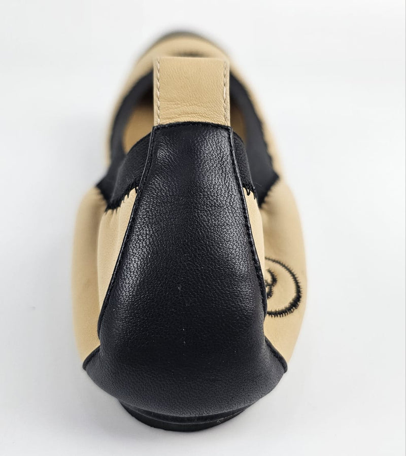 Ballerina Beige/Black Lambskin Ballet Flats