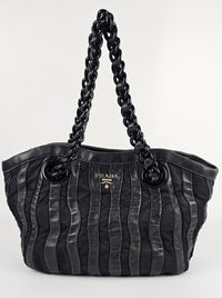 Black Nylon/Nappa Leather Waves Tote Bag