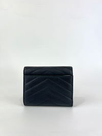 Cassandre Mattelasse Compact Tri-fold Wallet in Black Grain de Poudre Leather SHW