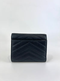 Cassandre Mattelasse Compact Tri-fold Wallet in Black Grain de Poudre Leather SHW