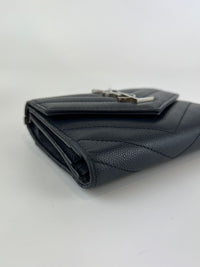 Cassandre Mattelasse Compact Tri-fold Wallet in Black Grain de Poudre Leather SHW