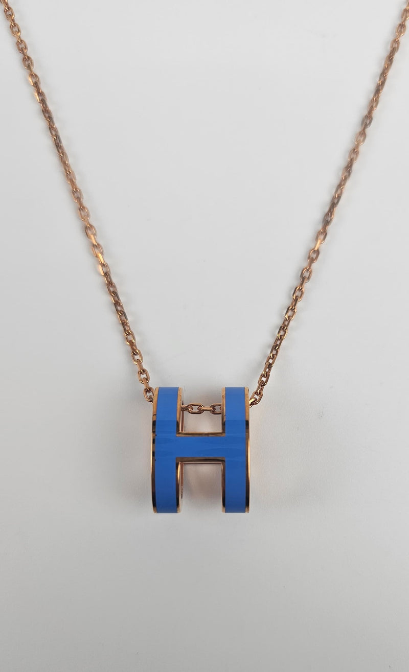 Pop H Necklace in Rose Gold / Blue (Regular Size)