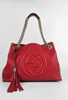 Red Pebbled Leather Soho Chain Tote Bag