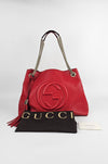 Red Pebbled Leather Soho Chain Tote Bag