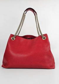 Red Pebbled Leather Soho Chain Tote Bag