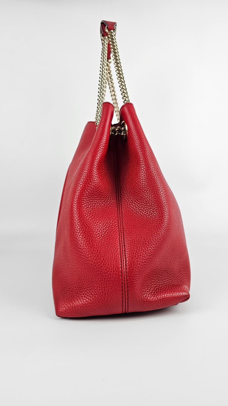 Red Pebbled Leather Soho Chain Tote Bag