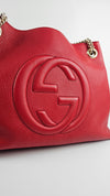 Red Pebbled Leather Soho Chain Tote Bag