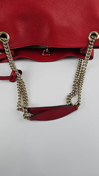 Red Pebbled Leather Soho Chain Tote Bag