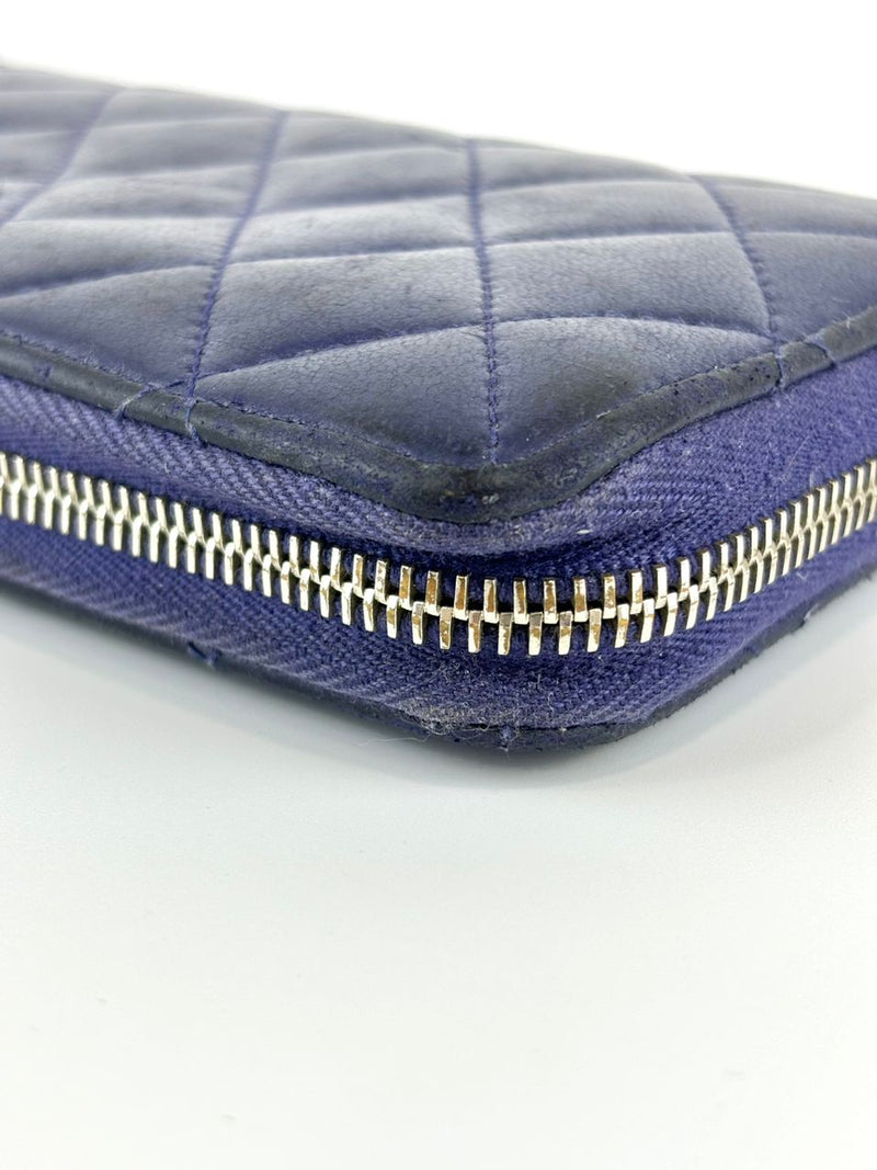 Classic Purple Lambskin Long Zipped Wallet