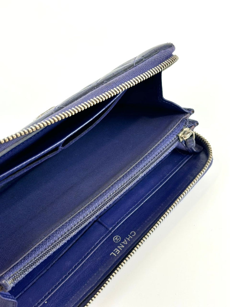 Classic Purple Lambskin Long Zipped Wallet