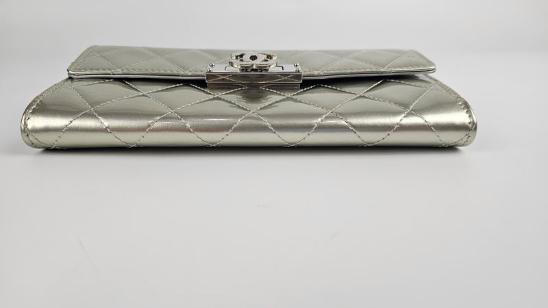 Coco Rock Matelasse Silver Patent Leather Long Wallet SHW