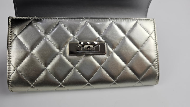 Coco Rock Matelasse Silver Patent Leather Long Wallet SHW