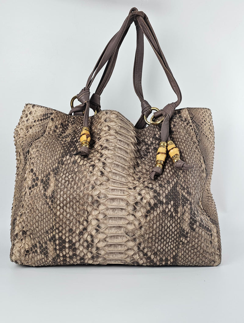 Bamboo Tassel Tote in Python Embossed Calfskin 232942 203998