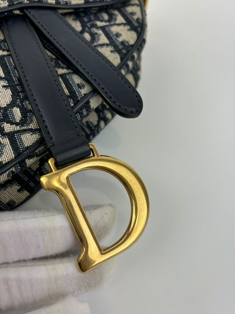 Blue Oblique Canvas Mini Dior Saddle Bag