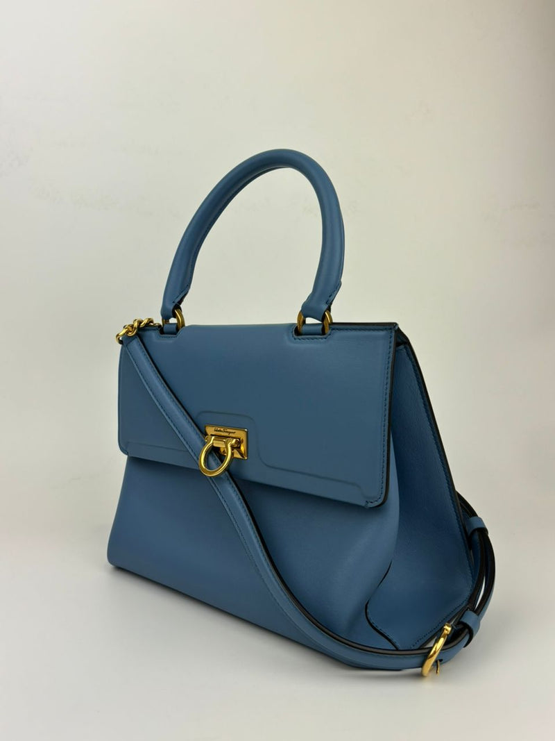 Blue Trifolio Top Handle Bag