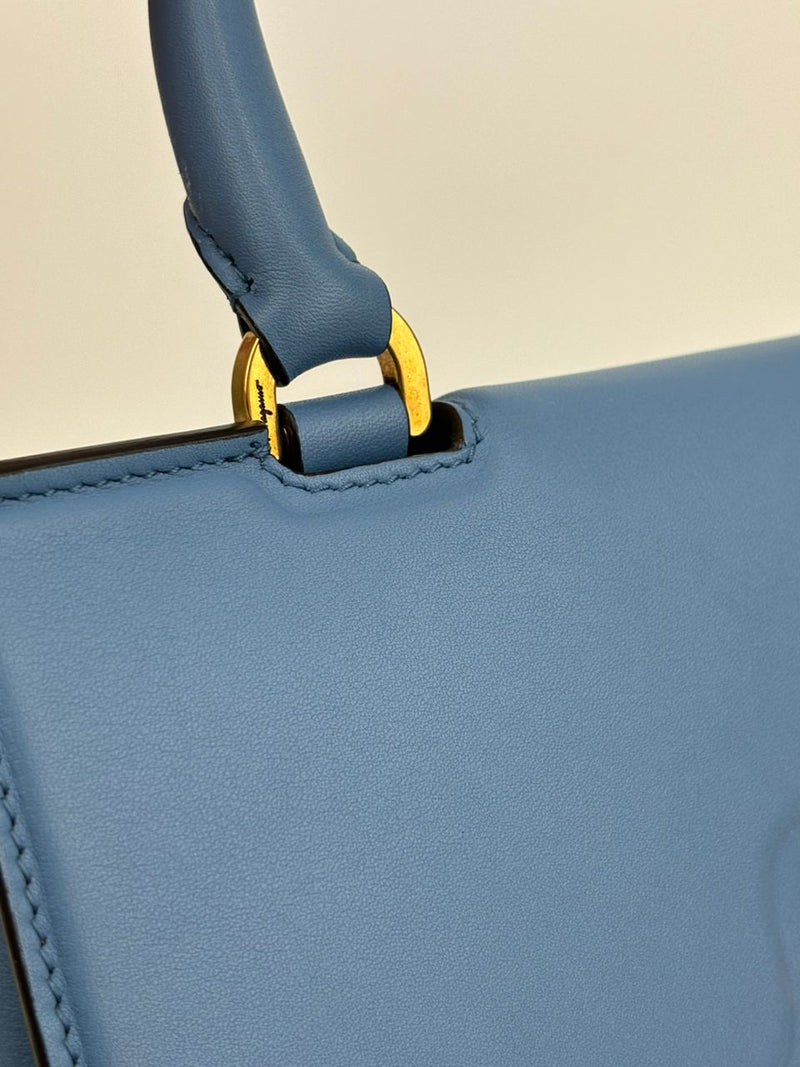 Blue Trifolio Top Handle Bag