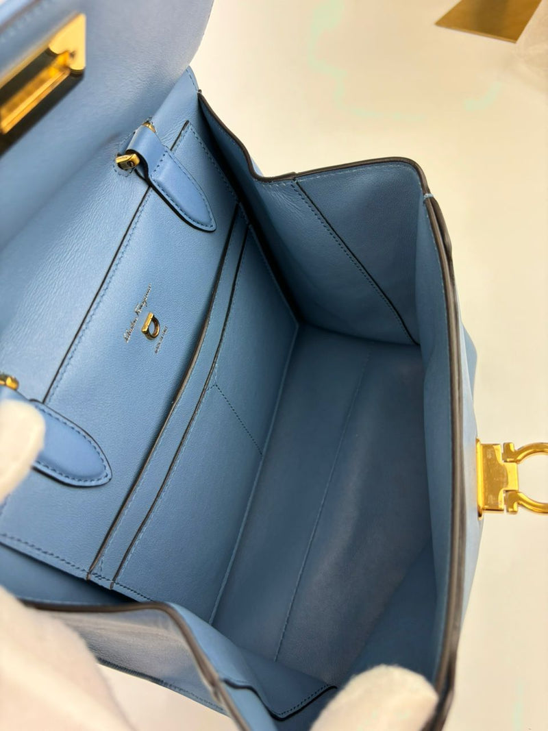 Blue Trifolio Top Handle Bag