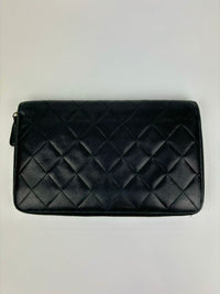 Large Zip Around Organizer Wallet in Black Quilted Lambskin