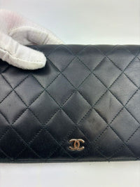 Large Zip Around Organizer Wallet in Black Quilted Lambskin