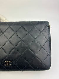 Large Zip Around Organizer Wallet in Black Quilted Lambskin