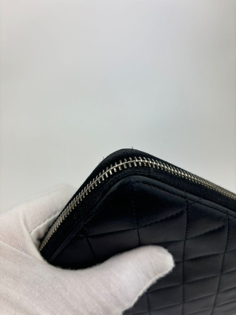 Large Zip Around Organizer Wallet in Black Quilted Lambskin